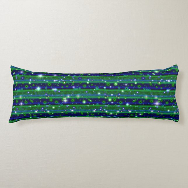 Cojín Rayas verdes azules con estrellas y gotas de lluvi (Anverso)