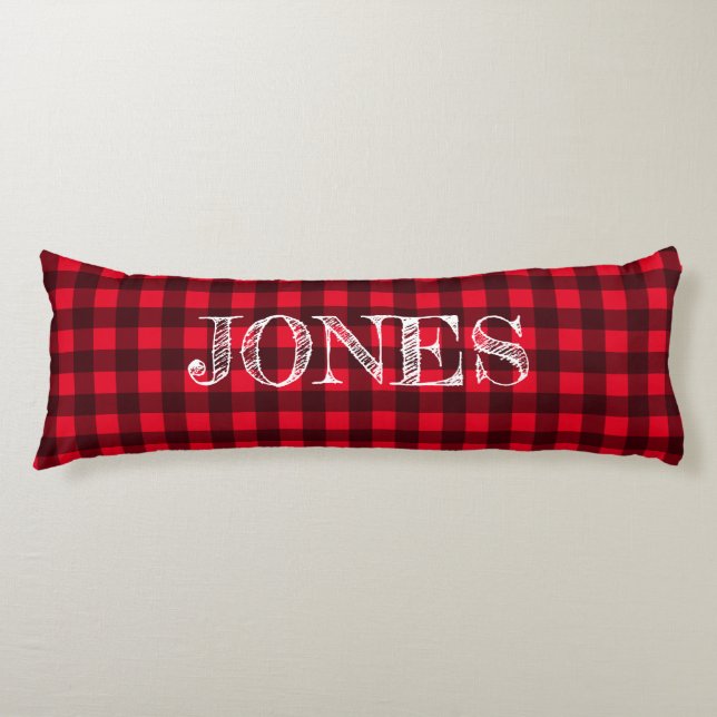Cojín Red & black buffalo plaid pattern personalized (Anverso)