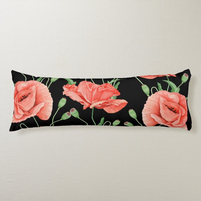 Cojín Red Poppies Black Stripes Moda (Anverso)