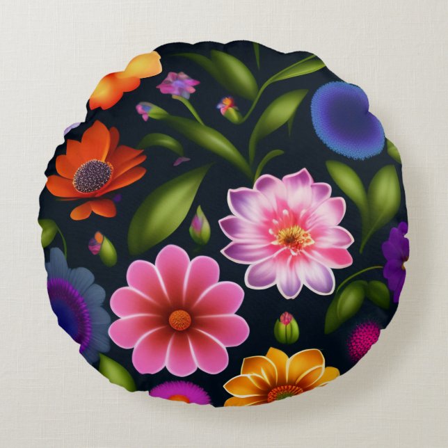 Cojín Redondo 100 mini flores exóticas en pleno florecimiento en (Anverso)