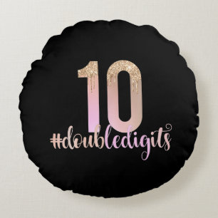 Cojín Redondo 10.º cumpleaños Chicas de dígitos dobles Peach Omb