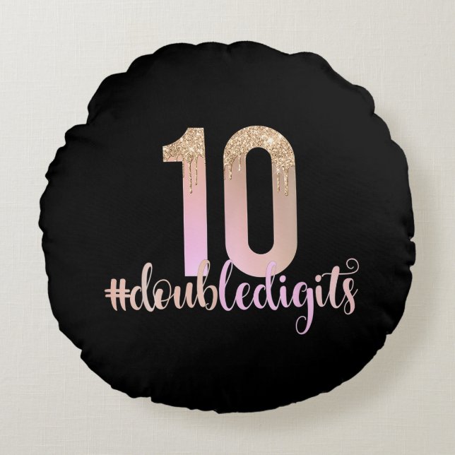 Cojín Redondo 10.º cumpleaños Chicas de dígitos dobles Peach Omb (Anverso)