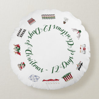 Cojín Redondo 12 Days of Christmas in a Circle of Red and Green