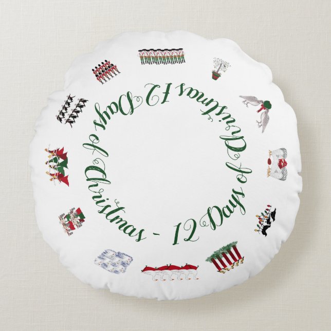Cojín Redondo 12 Days of Christmas in a Circle of Red and Green  (Anverso)