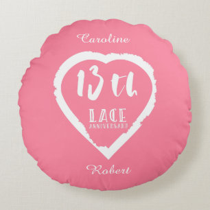 Cojín Redondo 13.º aniversario Boda encaje tradicional