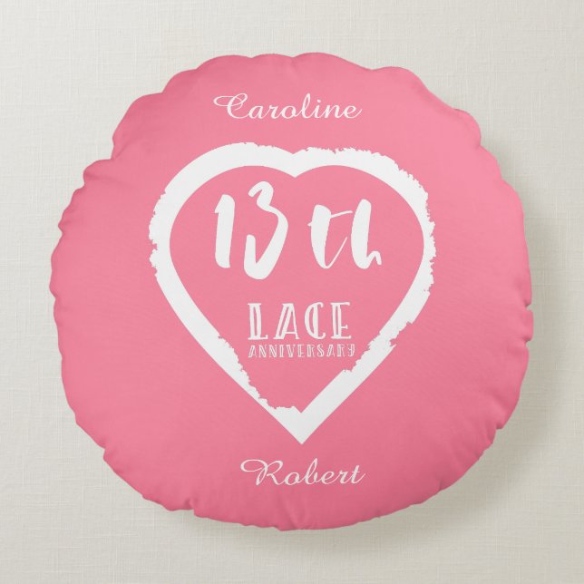 Cojín Redondo 13.º aniversario Boda encaje tradicional (Anverso)