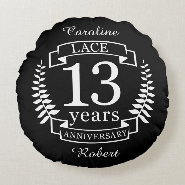 Cojín Redondo 13 años del aniversario tradicional del boda Lace (Anverso)