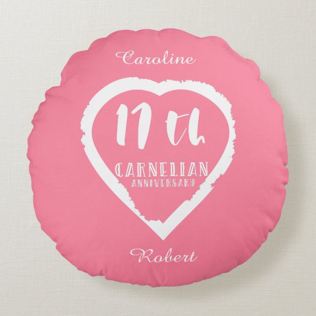Cojín Redondo 17.º aniversario Boda carneliano tradicional (Anverso)