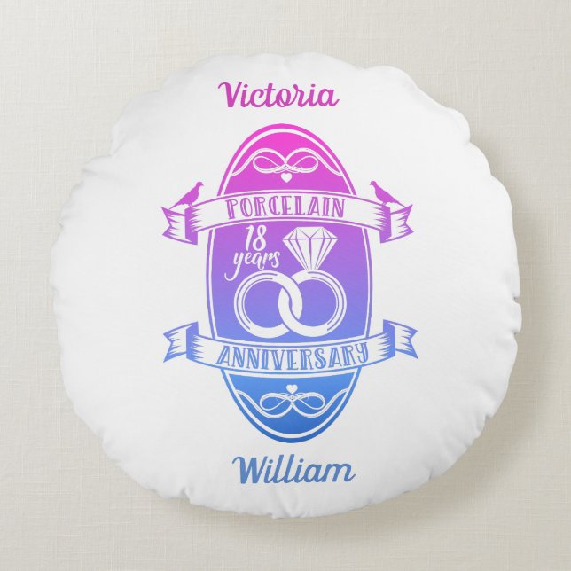 Cojín Redondo 18 aniversario tradicional porcelano 18 aniversari (Anverso)