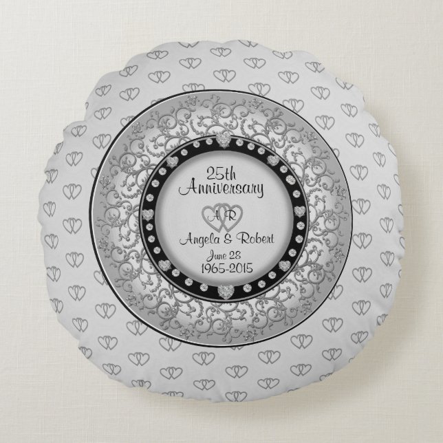 Cojín Redondo 25.º acento Boda de plata (Anverso)