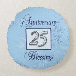 Cojín Redondo 25 años en azul y plata
