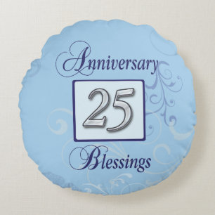 Cojín Redondo 25 años en azul y plata