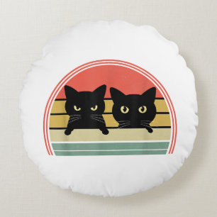 Cojín Redondo 2 gatos negros buscando amor animal vintage
