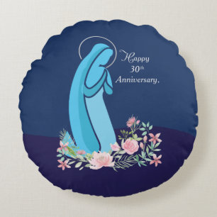 Cojín Redondo 30° aniversario de la vida religiosa de una flor r