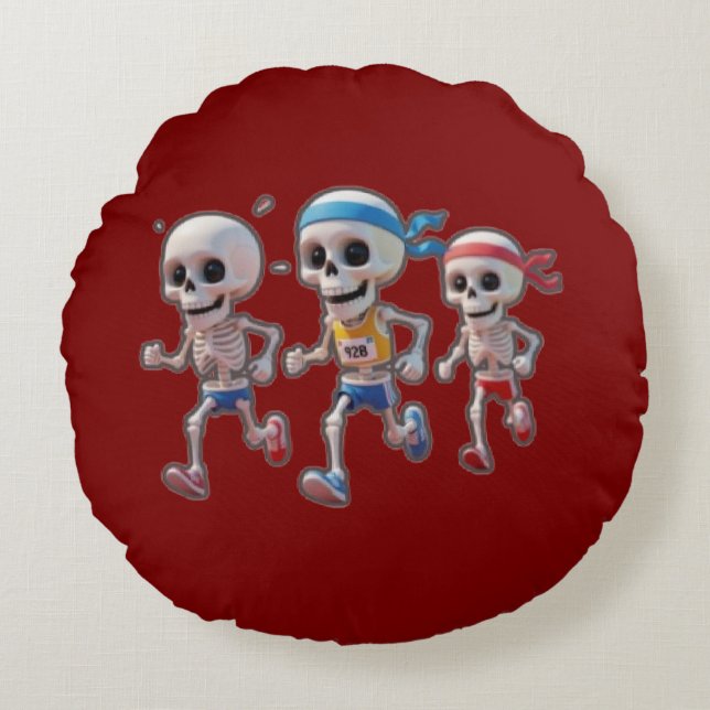 Cojín Redondo “3D Cartoon Skeleton Race • Funny Running Skeleton (Anverso)