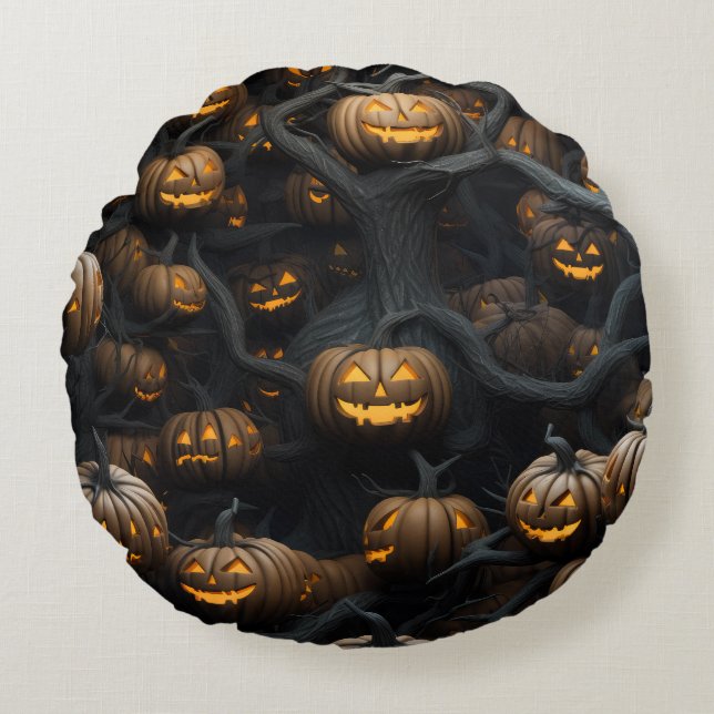 Cojín Redondo 3d halloween pumpkins pattern (Anverso)