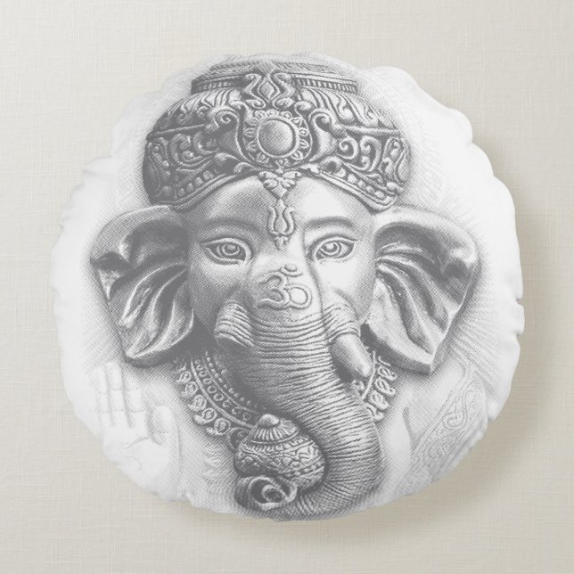 Cojín Redondo 3d Lord Ganesha - Om (Anverso)