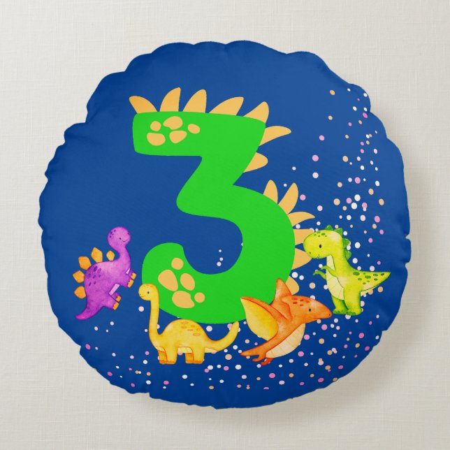 Cojín Redondo 3rd Birthday. Dinosaur Design. My third birthday.  (Anverso)