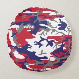 Cojín Redondo 4 de Julio, Día de la Independencia, Gris Camuflaj