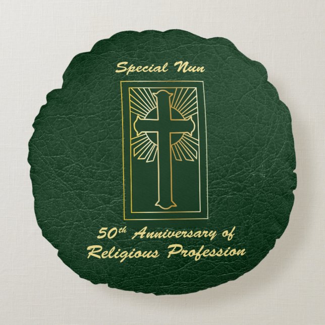 Cojín Redondo 50° Aniversario de la Profesión Religiosa Verde (Anverso)