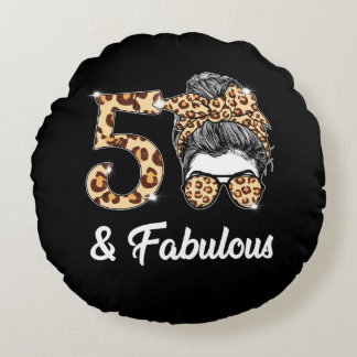 Cojín Redondo 50 años de edad Fabuloso Messy Bun Leopard 50º nac