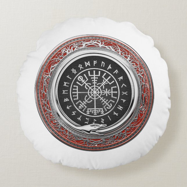 Cojín Redondo [510] Vegvisir - Viking Silver Magic Runic Compass (Anverso)