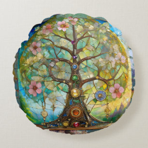 Cojín Redondo 7 Chakra Blossoming Tree Of Life