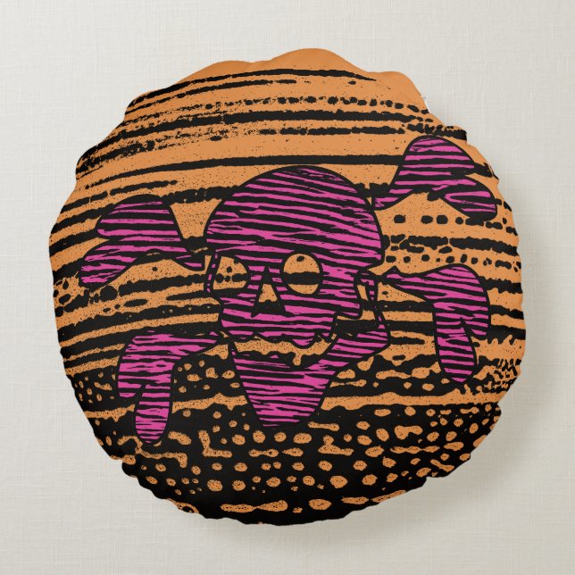 Cojín Redondo 90s Goth Rockabilly Skull and Crossbones Punk Joll (Reverso)