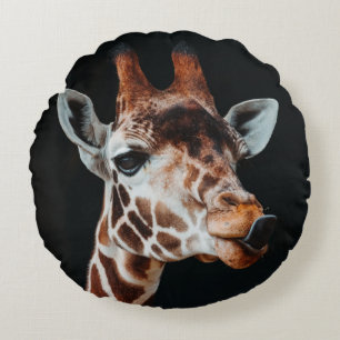 COJÍN REDONDO A GIRAFFE AT CALGARY ZOO POKING HIS TONGUE OUT