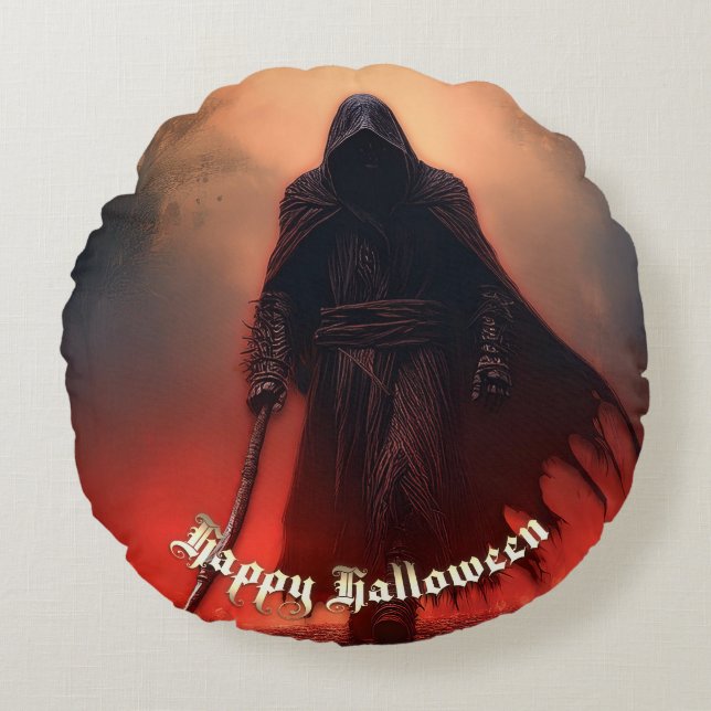 Cojín Redondo A la sombra de la Parca - Halloween (Anverso)