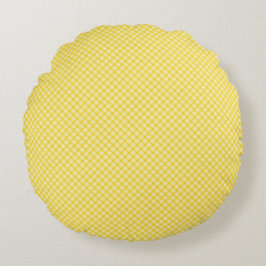 Cojín Redondo A round pillow with a yellow and white checkered 