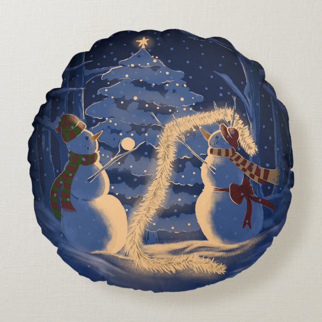 Cojín Redondo A Snowman Christmas (Anverso)