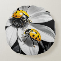 Abeja Amarillo De Ladybugs Sobre Flor Blanca Negra