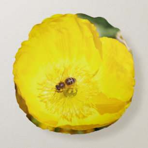 Cojín Redondo Abeja Bañada en Amarillo