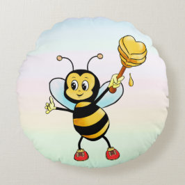 Cojín Redondo Abeja de la miel dulce con el corazón en color pas
