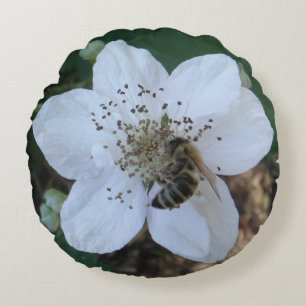 Cojín Redondo Abeja melífera en flor de zarza