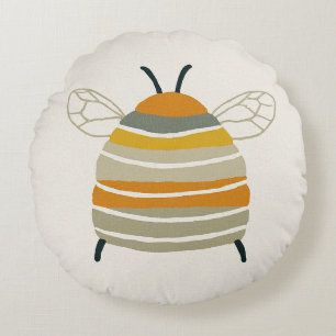 Cojín Redondo Abeja Melífera Encantadora de la Mitad de Siglo