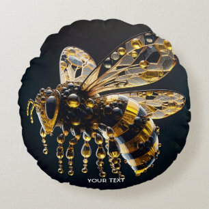 Cojín Redondo Abeja negra amarilla de cristal lindo