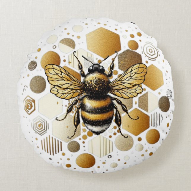 Cojín Redondo Abeja ocupada en Honeycomb: Hexageres y círculos (Anverso)