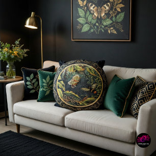 Cojín Redondo Abeja Victoriana y Mariposa en Telaraña