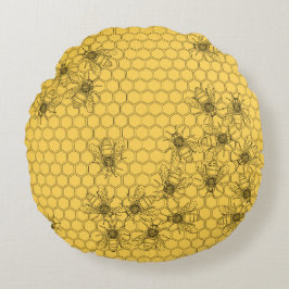 Cojín Redondo Abejas y panecillos de miel amarillos