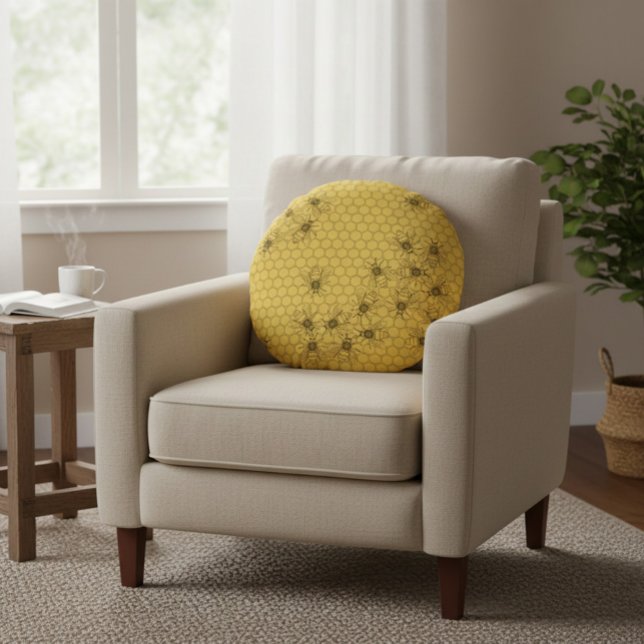 Cojín Redondo Abejas y panecillos de miel amarillos (Subido por el creador)