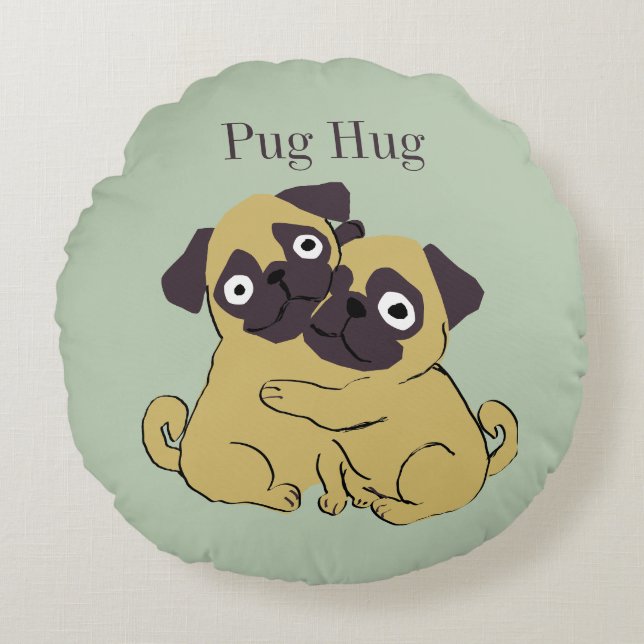 Cojín Redondo Abrazo de pug  (Anverso)