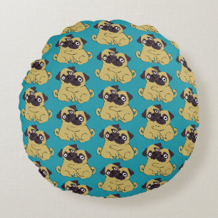 Cojín Redondo Abrazo de pug azul