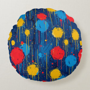 Cojín Redondo Abstracción de las pestañas de pintura coloridas