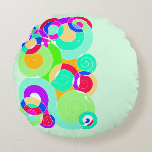 Cojín Redondo Abstracción del arte espiral retro arcoiris Turque
