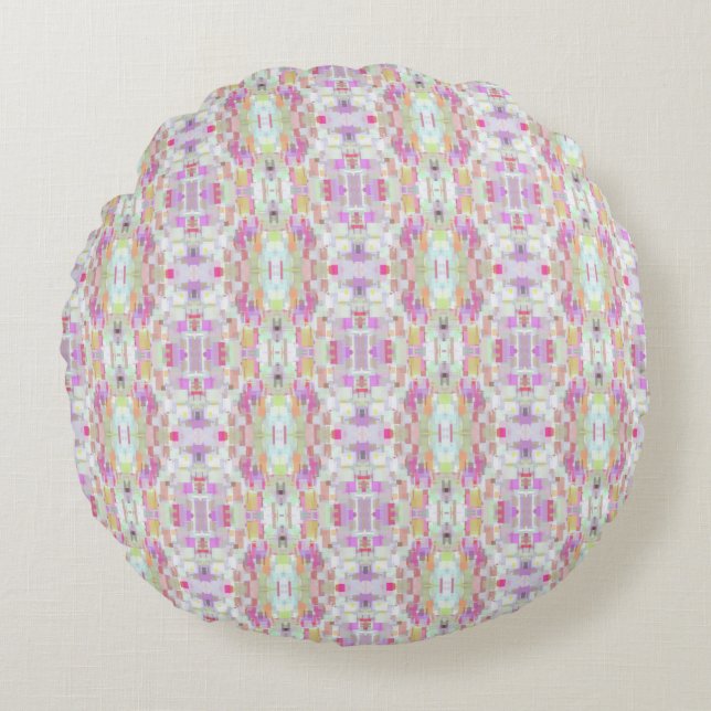 Cojín Redondo Abstracción geométrica rosa y azul (Anverso)