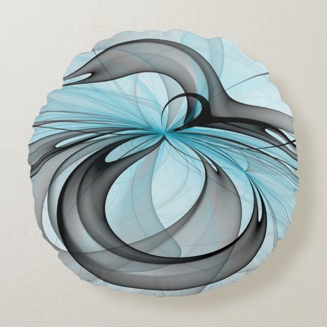 Cojín Redondo Abstract Anthracite Gray Blue Modern Fractal Art (Anverso)
