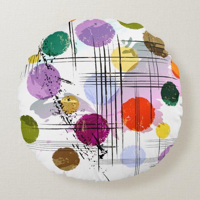 Cojín Redondo abstract background pattern, with circles, lines,  (Anverso)