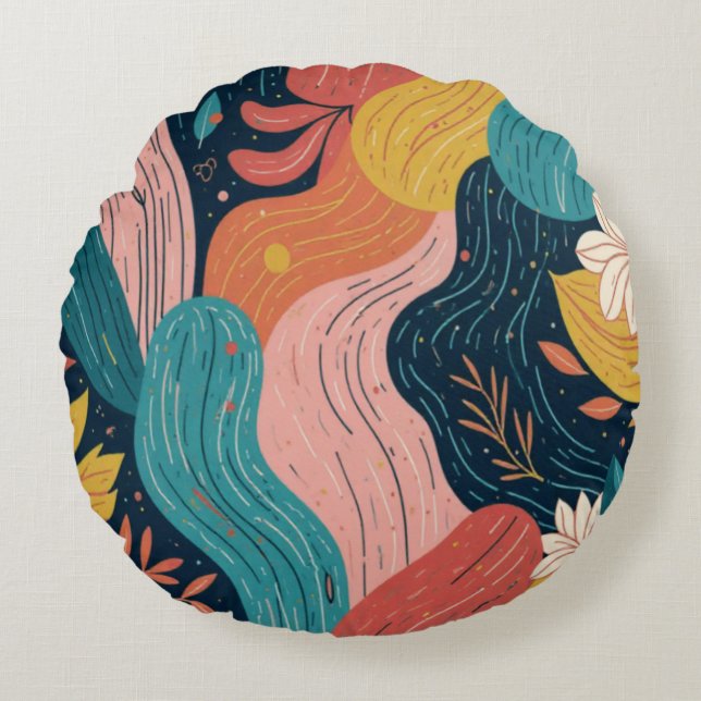 Cojín Redondo Abstract Botanical Flow Round Pillow (Anverso)